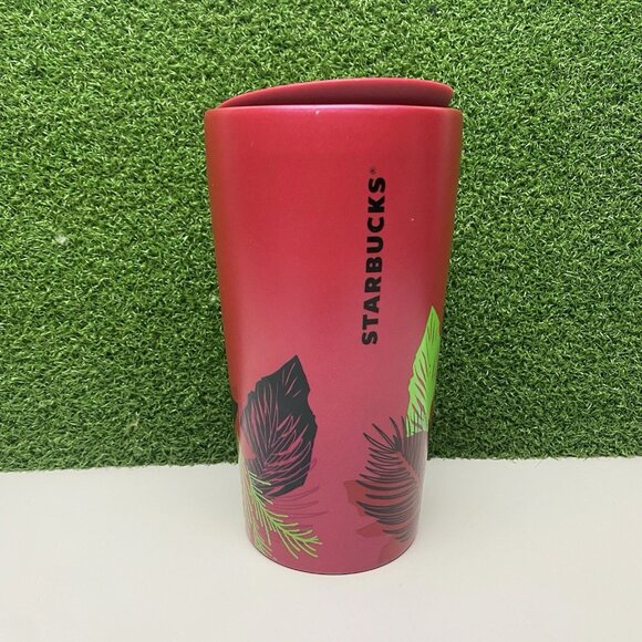 Starbucks Holiday Poinsettia Ceramic Red Tumbler Travel Mug 10 Oz 2021 - Picture 1 of 6
